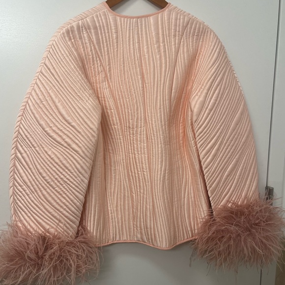 Sleeper Quilted Jacket in Pale Pink with Feather Trim - Picture 7 of 8